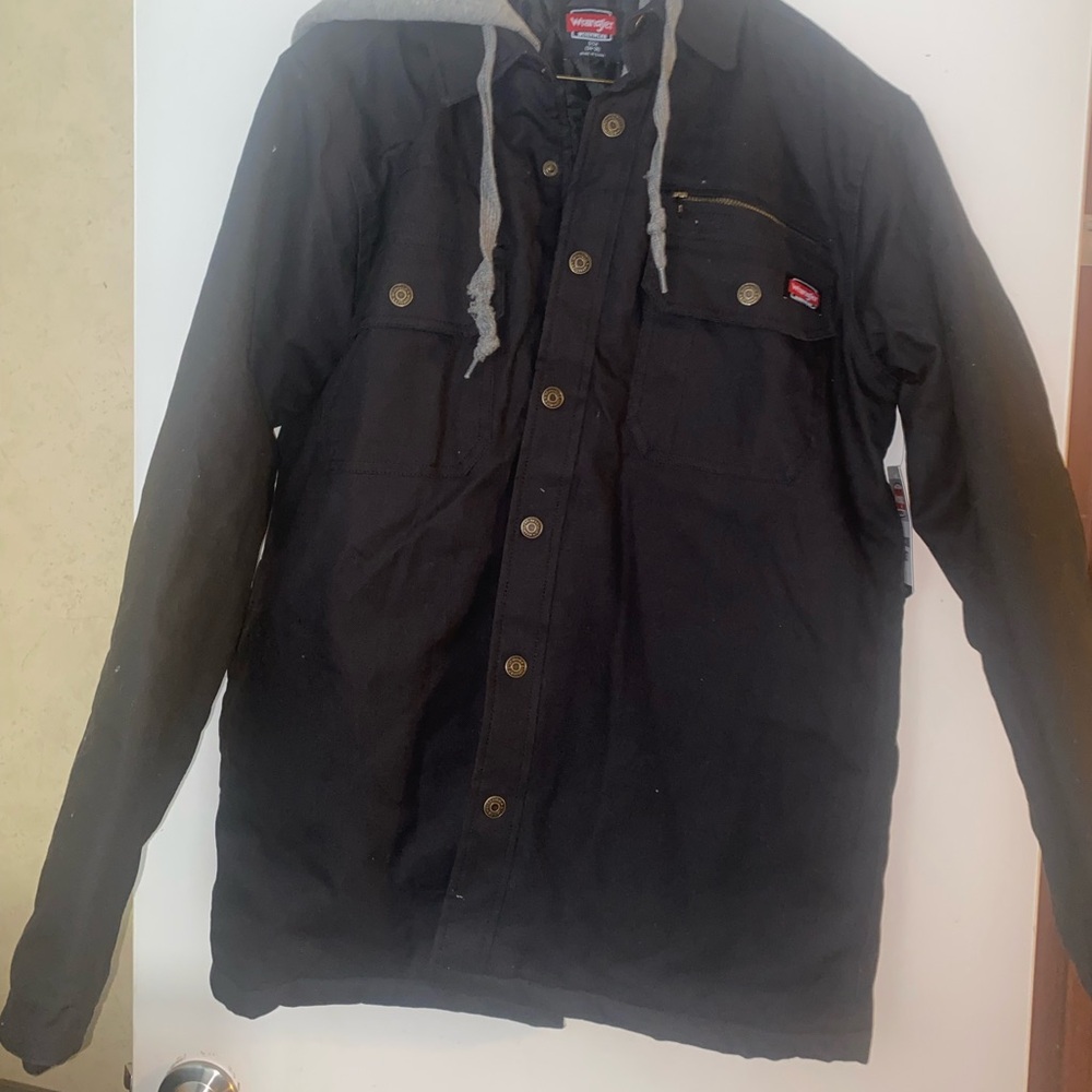 Wrangler Men's Dark Jacket with Gray Hood